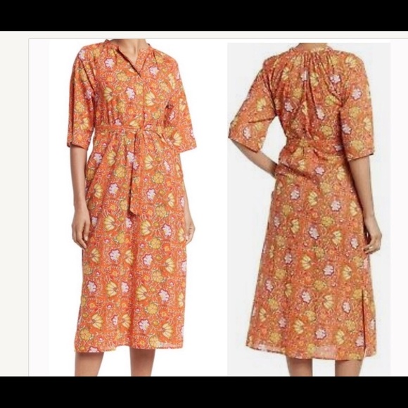 Anthropologie dRA Los Angeles Orange Floral Print Cottage Core Cotton Dress S - Picture 1 of 10